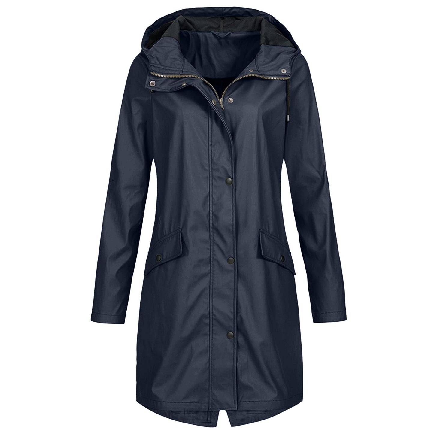 Ladies Waterproof Rain Jacket with Adjustable Hood and Waist Cord – Long Rain Jacket for Daily Use