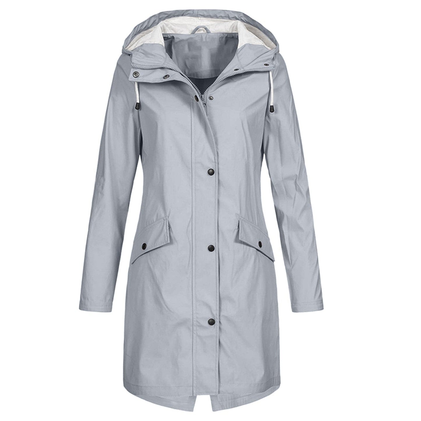 Ladies Waterproof Rain Jacket with Adjustable Hood and Waist Cord – Long Rain Jacket for Daily Use