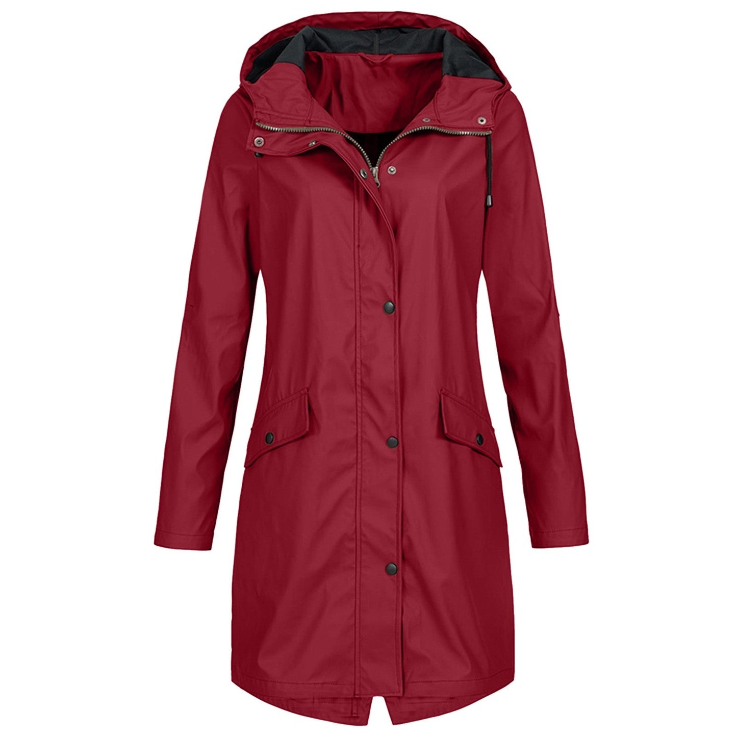 Ladies Waterproof Rain Jacket with Adjustable Hood and Waist Cord – Long Rain Jacket for Daily Use