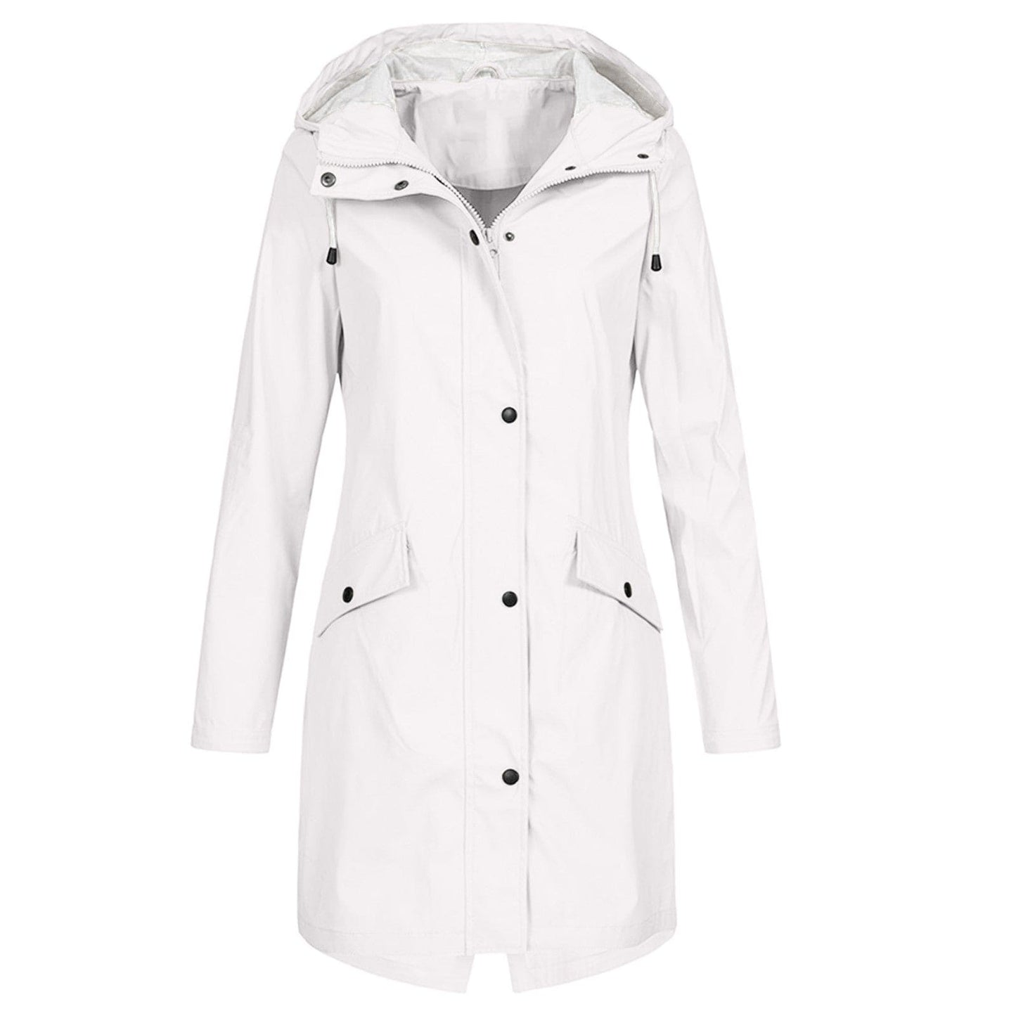 Ladies Waterproof Rain Jacket with Adjustable Hood and Waist Cord – Long Rain Jacket for Daily Use