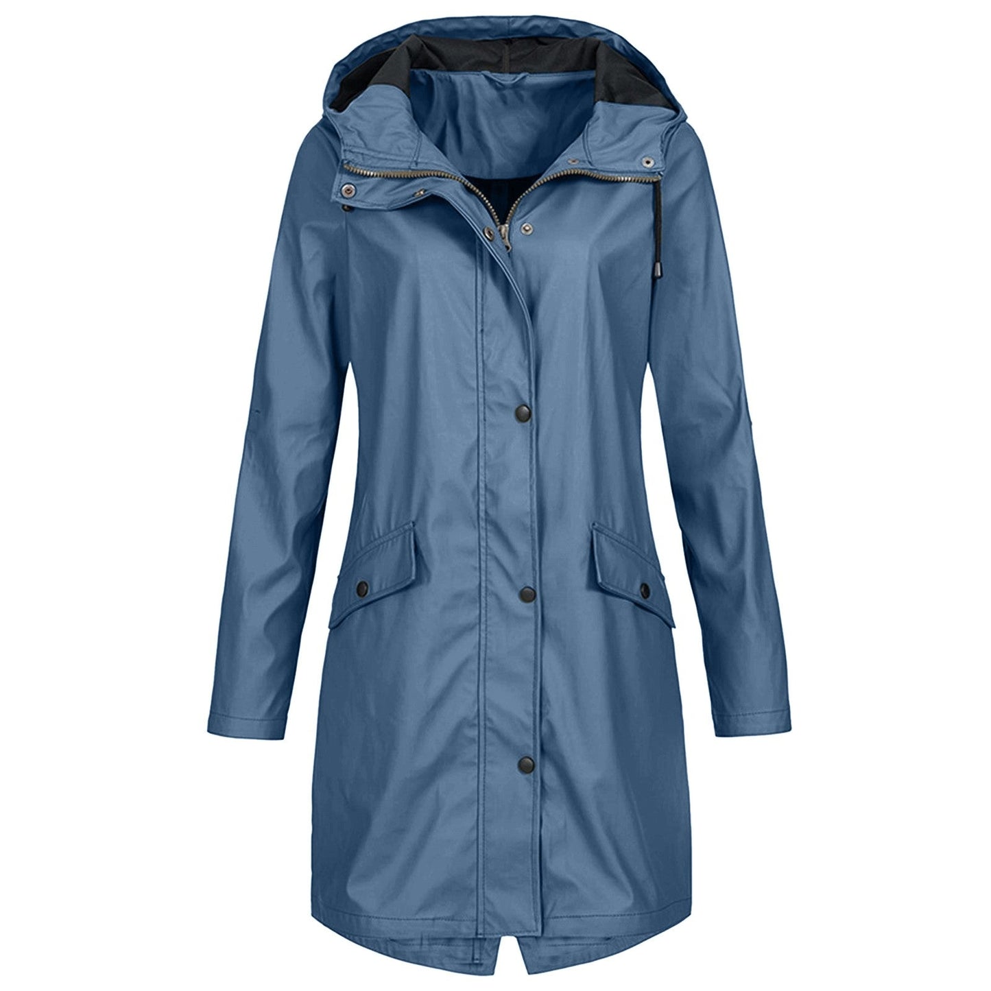 Ladies Waterproof Rain Jacket with Adjustable Hood and Waist Cord – Long Rain Jacket for Daily Use