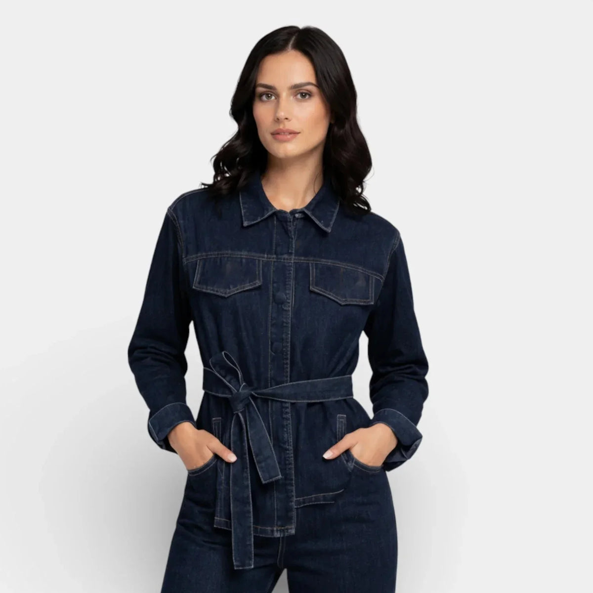 Dara Women's Denim Two-Piece Set | Button Front Jacket and Straight Jeans 2