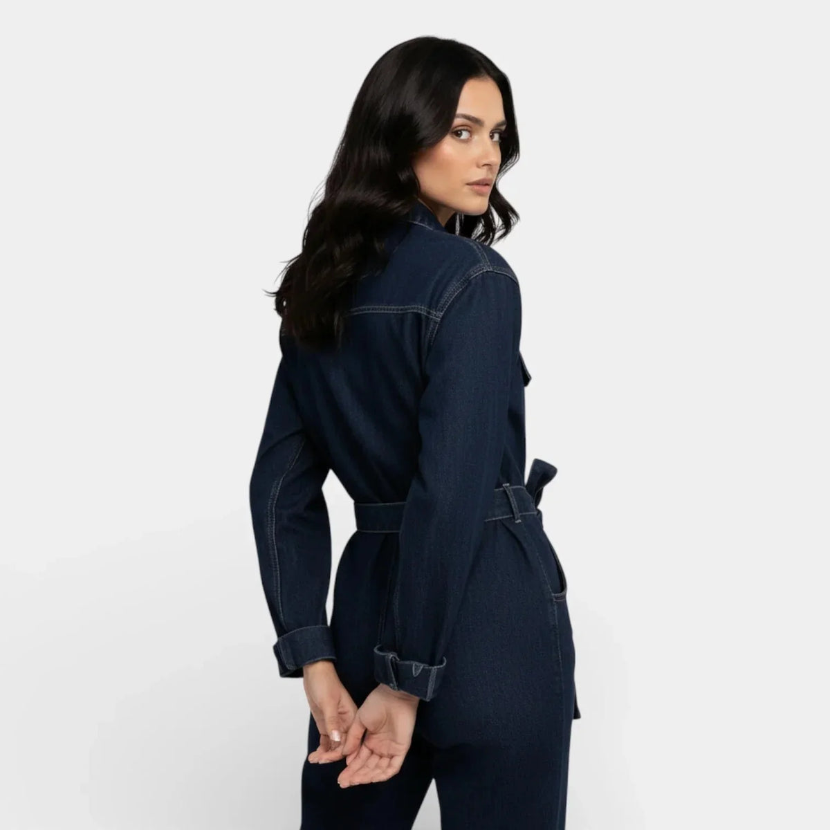 Dara Women's Denim Two-Piece Set | Button Front Jacket and Straight Jeans 3