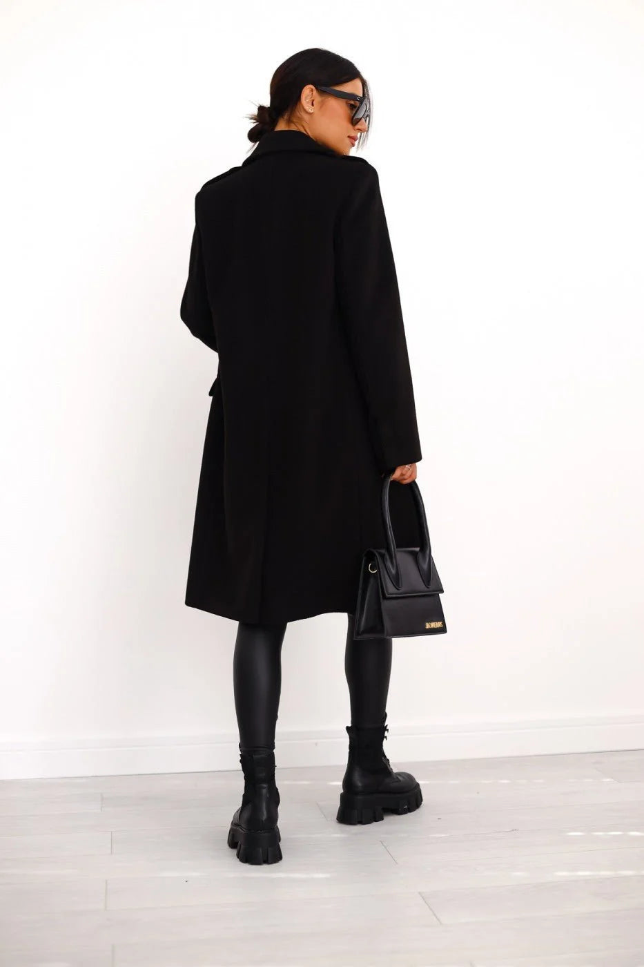 Dara Women's Long Coat | Double-Breasted Gold Buttons, Notched Lapels 5
