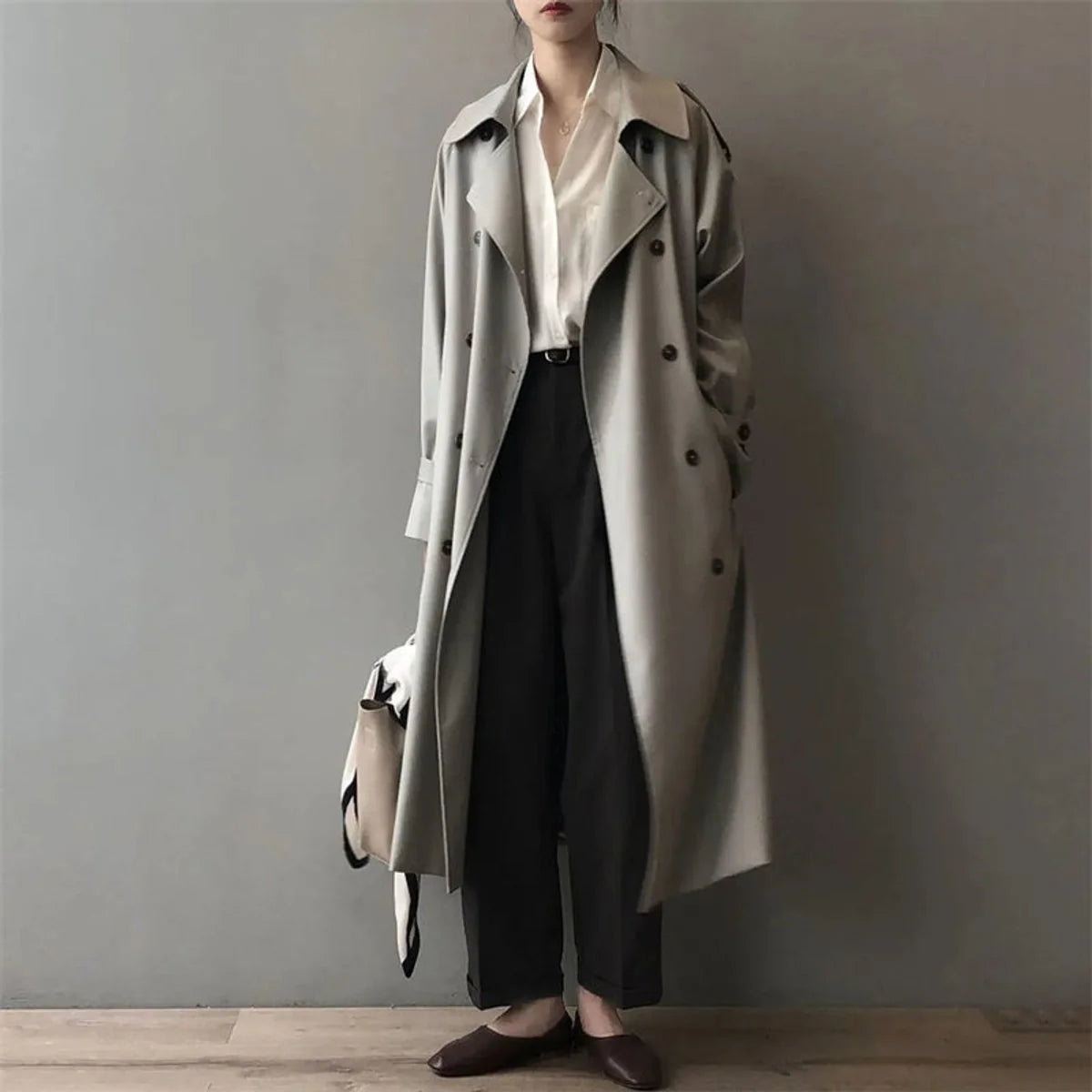 Dara Women's Long Trench Coat | Double-Breasted, Notched Collar 0