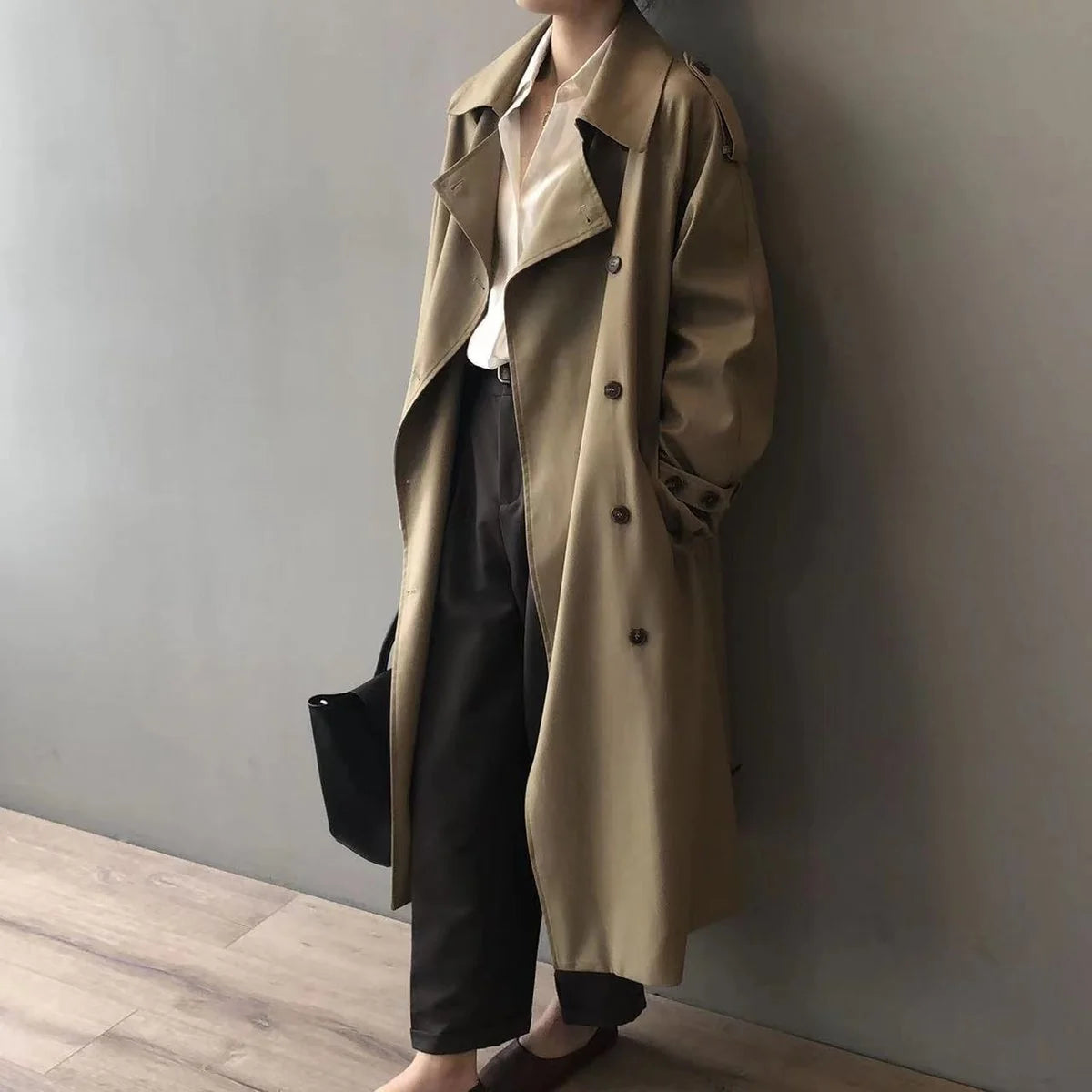 Dara Women's Long Trench Coat | Double-Breasted, Notched Collar 4