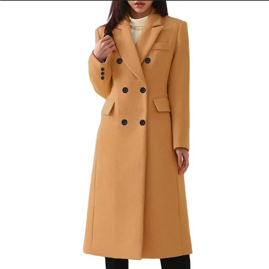 Elara Women's Long Wool Coat | Double Collar, Timeless Elegance 0