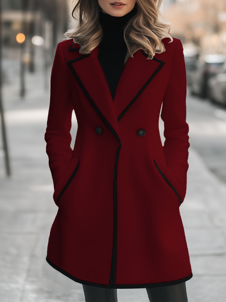 Elegant Long Winter Coat for Women with Black Details and Double Button Closure for Style and Comfort