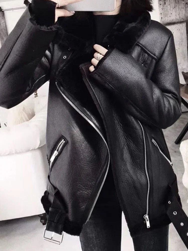 Evelyn Women's Winter Jacket | Warm Shearling Lining, Faux Leather