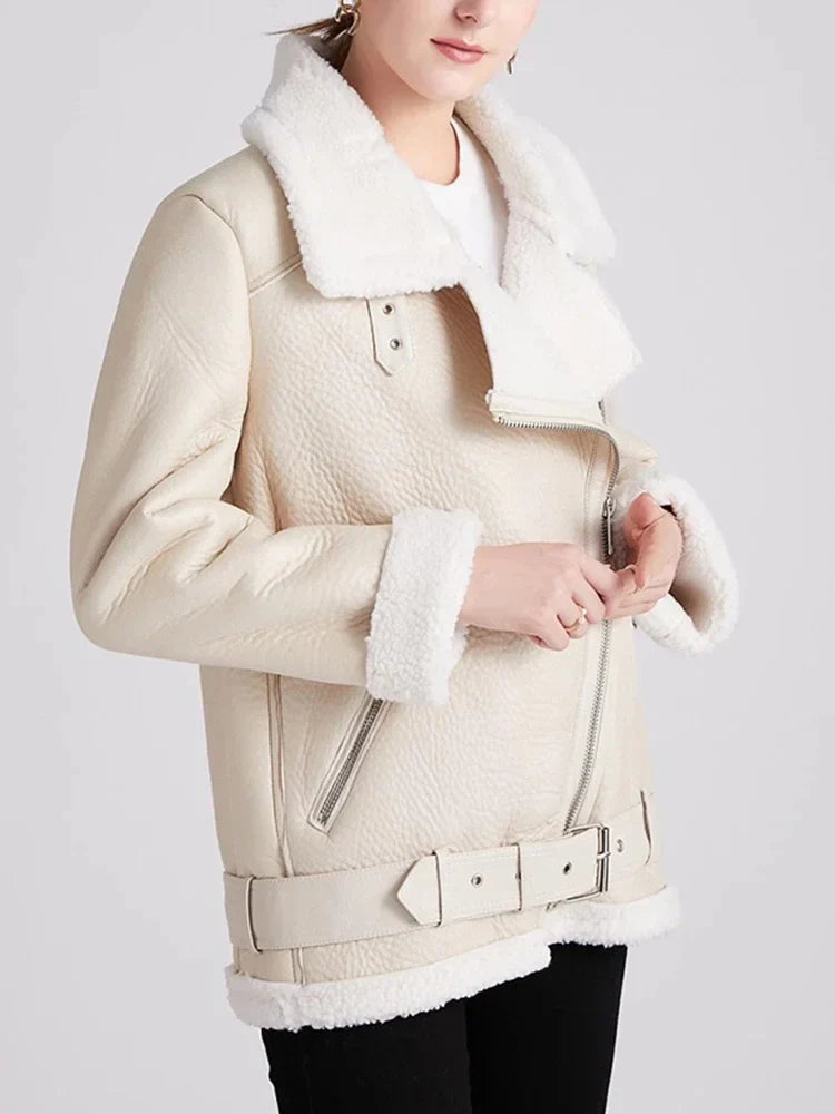 Evelyn Women's Winter Jacket | Warm Shearling Lining, Faux Leather