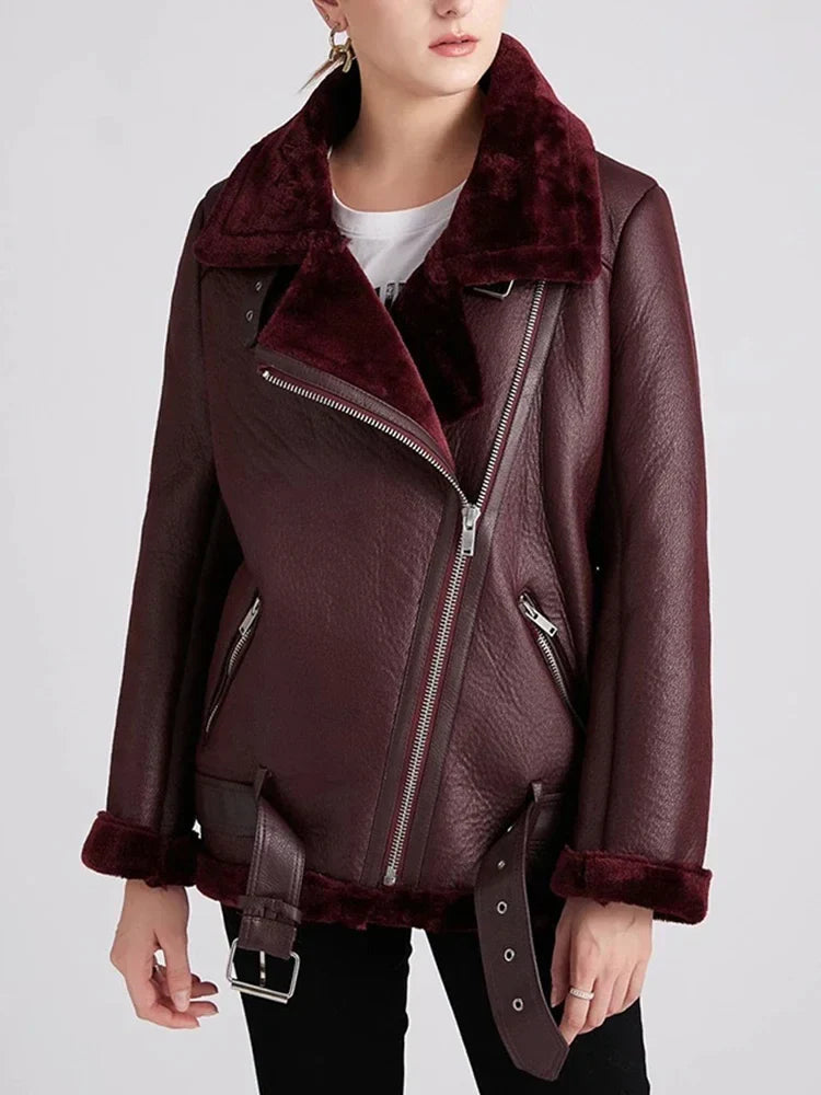 Evelyn Women's Winter Jacket | Warm Shearling Lining, Faux Leather