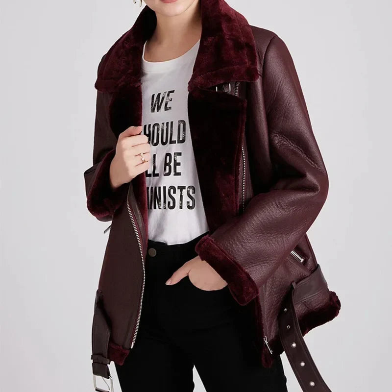 Evelyn Women's Winter Jacket | Warm Shearling Lining, Faux Leather