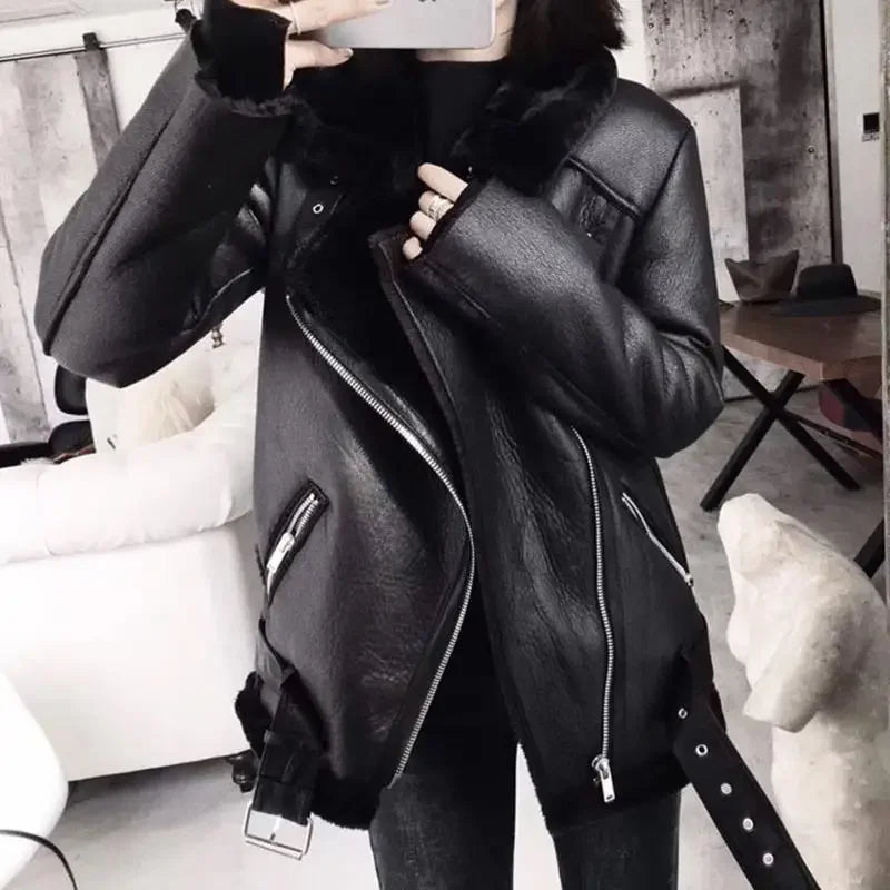 Evelyn Women's Winter Jacket | Warm Shearling Lining, Faux Leather