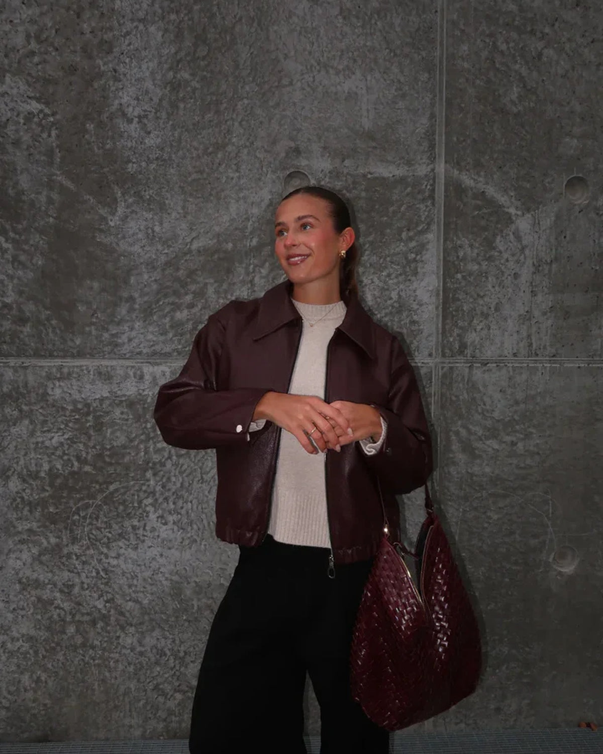 Evelyn Ladies Jacket Winter | Soft PU Leather, Bordeaux Red
