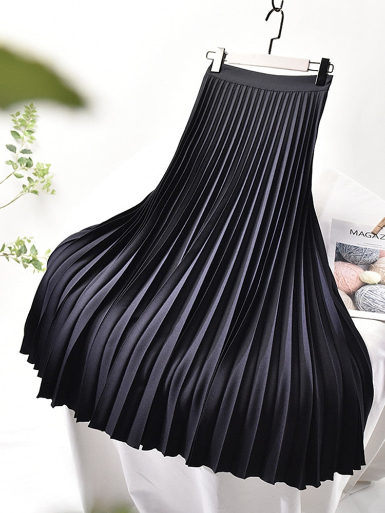 Evelyn Women's Black Pleated Midi Skirt | High Waist, Elegant Chic 3