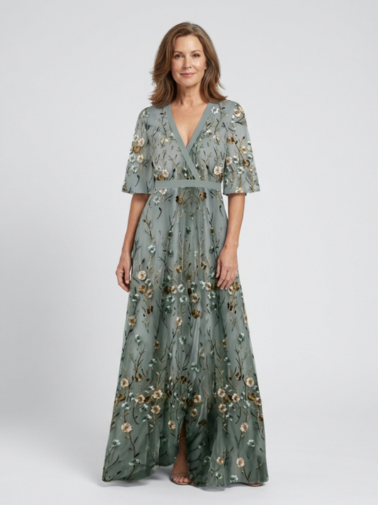 Evelyn Women's Maxi Dress | Floral Mesh Design, Elegant 0