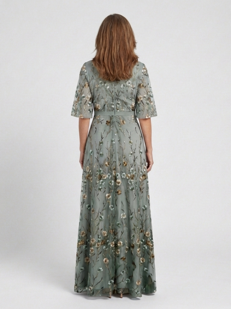 Evelyn Women's Maxi Dress | Floral Mesh Design, Elegant 1