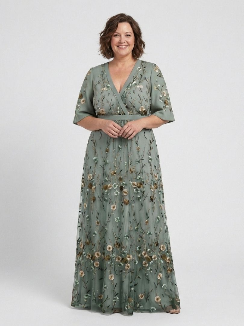 Evelyn Women's Maxi Dress | Floral Mesh Design, Elegant 3