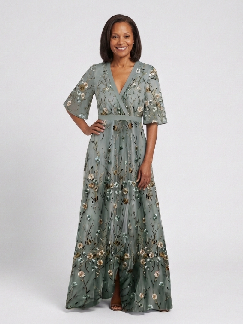 Evelyn Women's Maxi Dress | Floral Mesh Design, Elegant 4