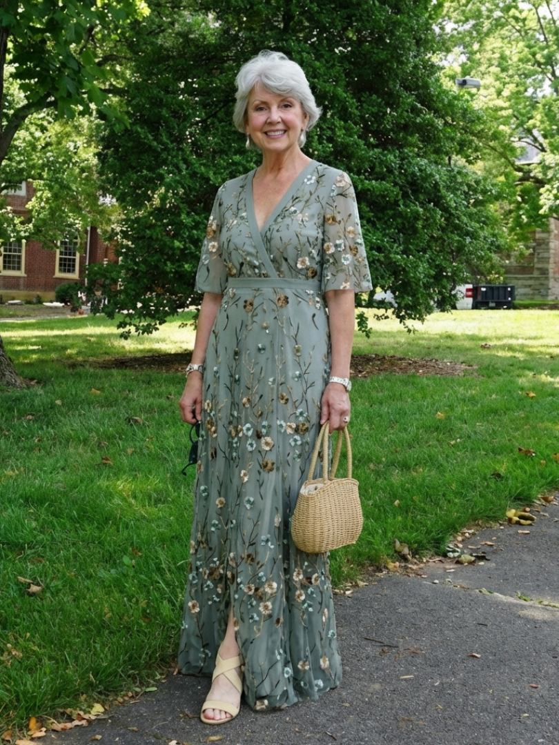 Evelyn Women's Maxi Dress | Floral Mesh Design, Elegant 6