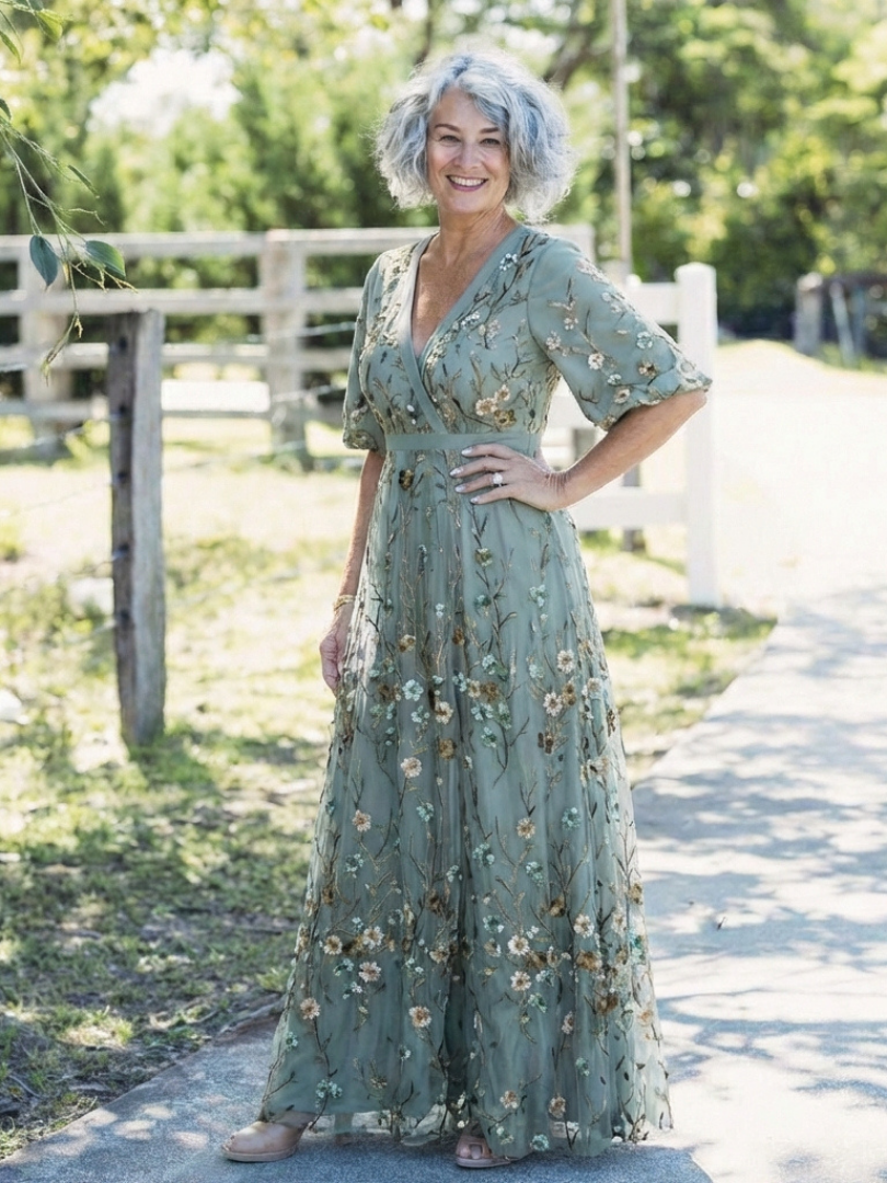 Evelyn Women's Maxi Dress | Floral Mesh Design, Elegant 7