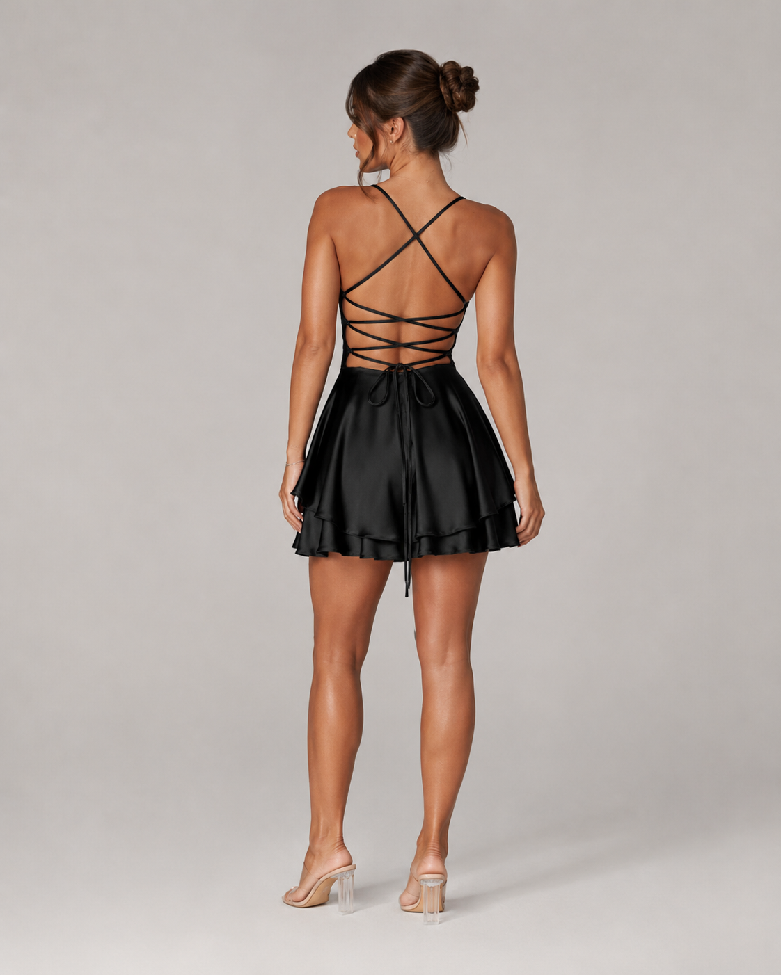 Felicity Women's Mini Dress | Shiny Polyester Blend, Waterfall Neck, Cocktail 3