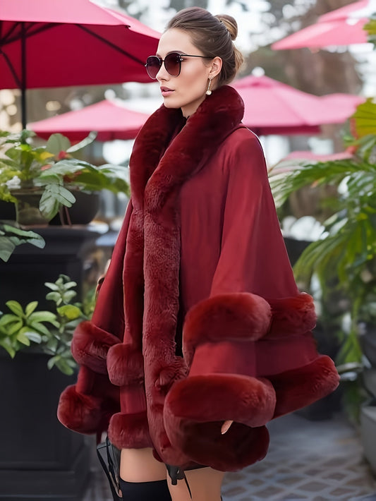Fiona Women's Coat | Oversized Thermal Cape with Fuzzy Trim 0