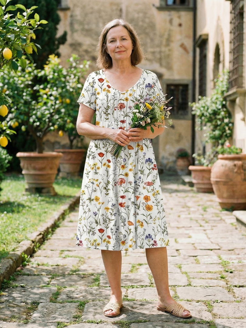 Fiona Women's Midi Dress | Lightweight Floral Print, Relaxed Fit 0