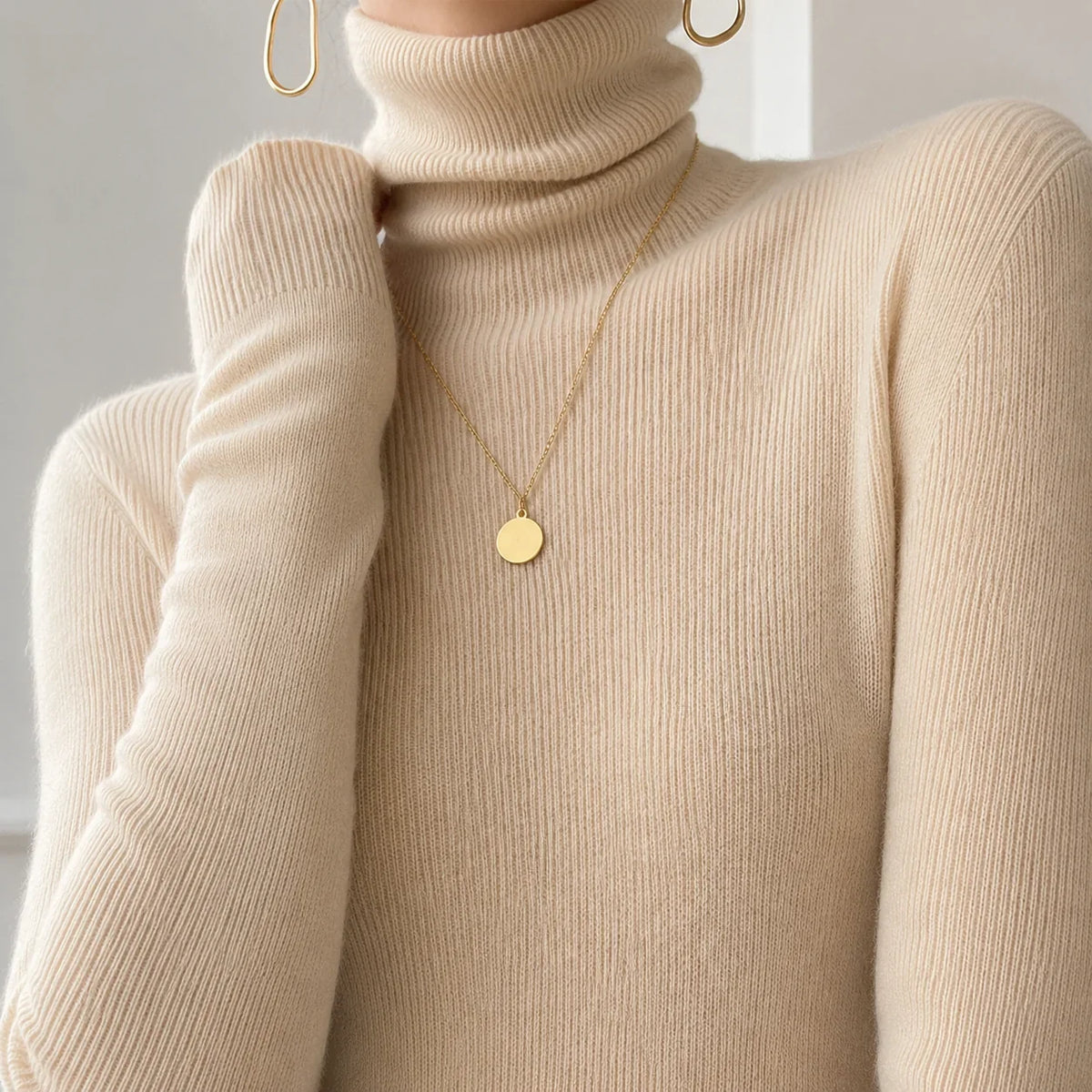 Fiora Women's Slim Fit Turtleneck Sweater | Fine Rib Knit, Buttoned Cuffs 1