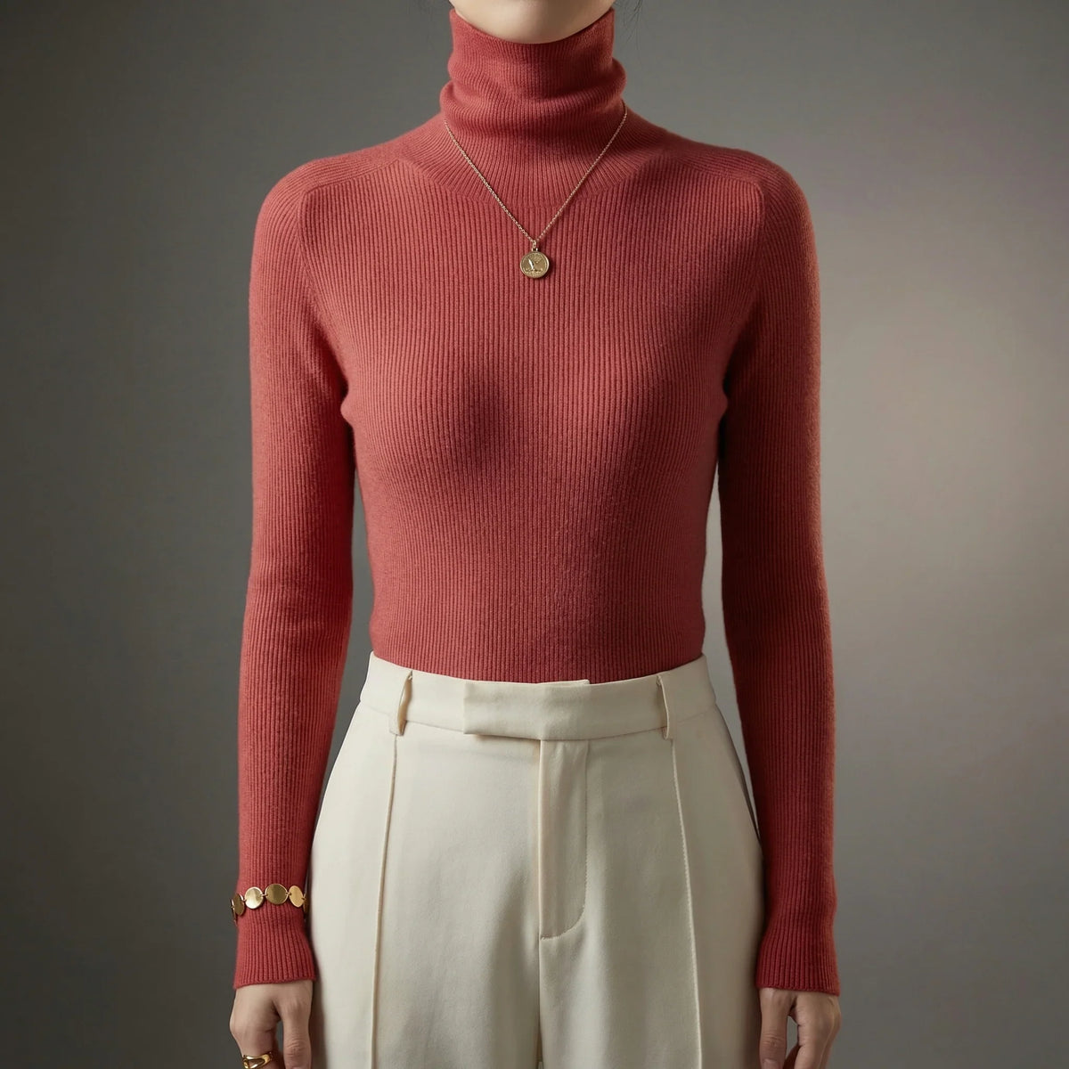 Fiora Women's Slim Fit Turtleneck Sweater | Fine Rib Knit, Raglan Shoulders 0