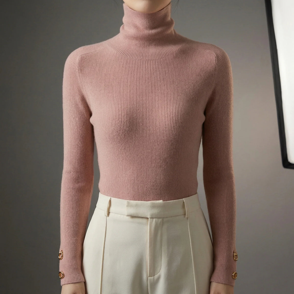 Fiora Women's Slim Fit Turtleneck Sweater | Fine Rib Knit, Raglan Shoulders 2