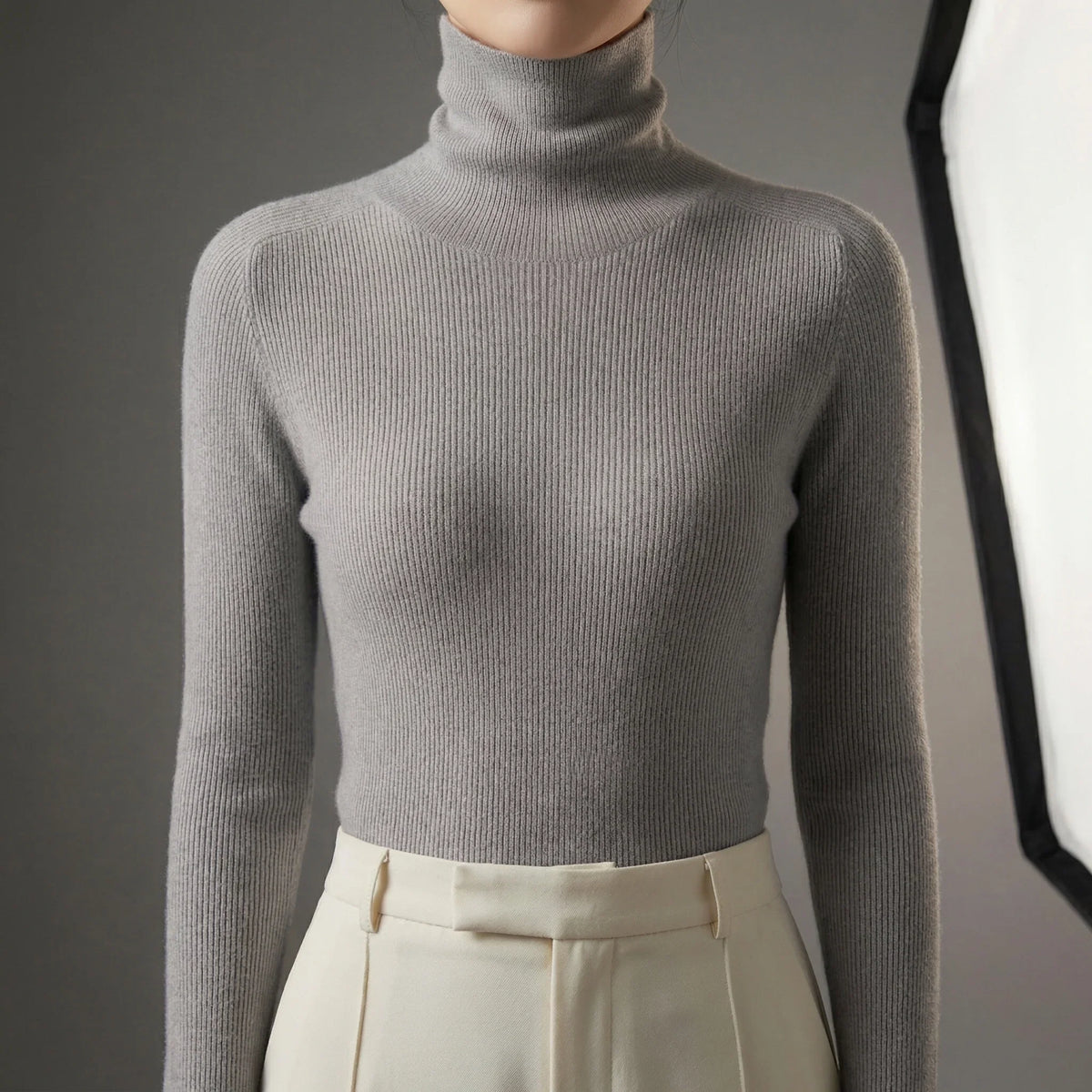 Fiora Women's Slim Fit Turtleneck Sweater | Fine Rib Knit, Raglan Shoulders 3