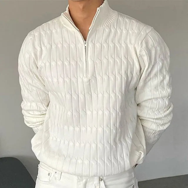Galen Men's Half-Zip Sweater | Soft Cotton Cable Knit, Stand Collar 1