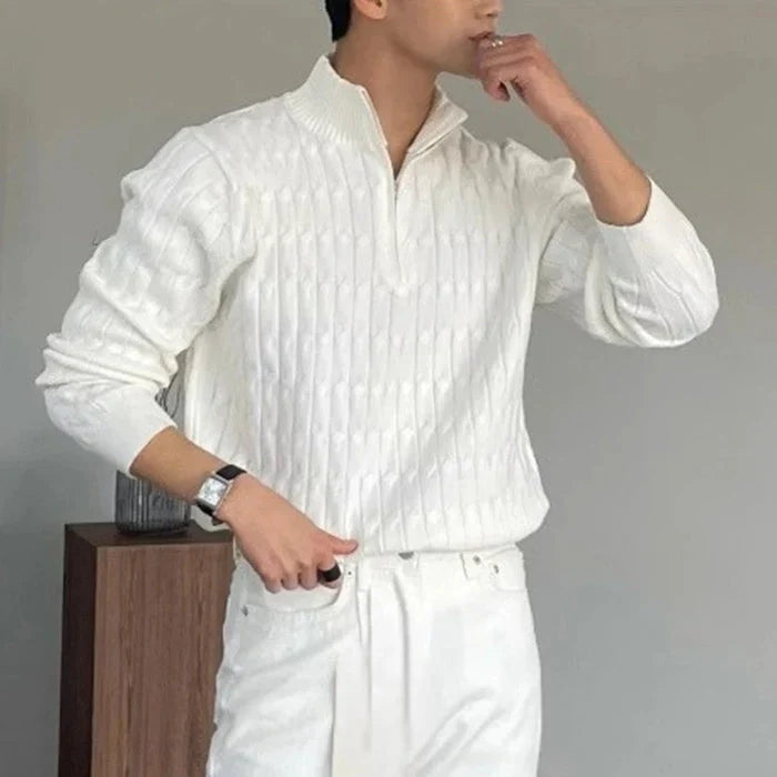 Galen Men's Half-Zip Sweater | Soft Cotton Cable Knit, Stand Collar 4