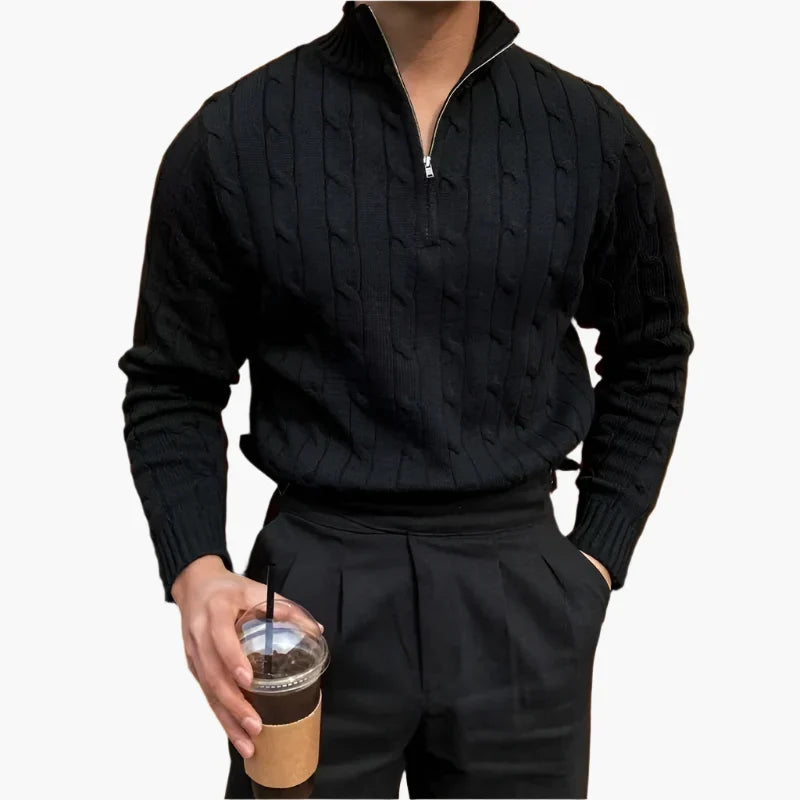 Galen Men's Half-Zip Sweater | Soft Cotton Cable Knit, Stand Collar 7