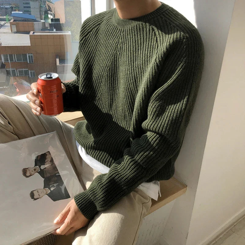 Galen Men's Sweater | Chunky Rib Knit, Relaxed Fit, Raglan Sleeves 0