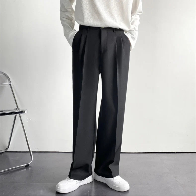 Gavin Men's Wide Leg Trousers | Pleated Detail, Belt Loops 0