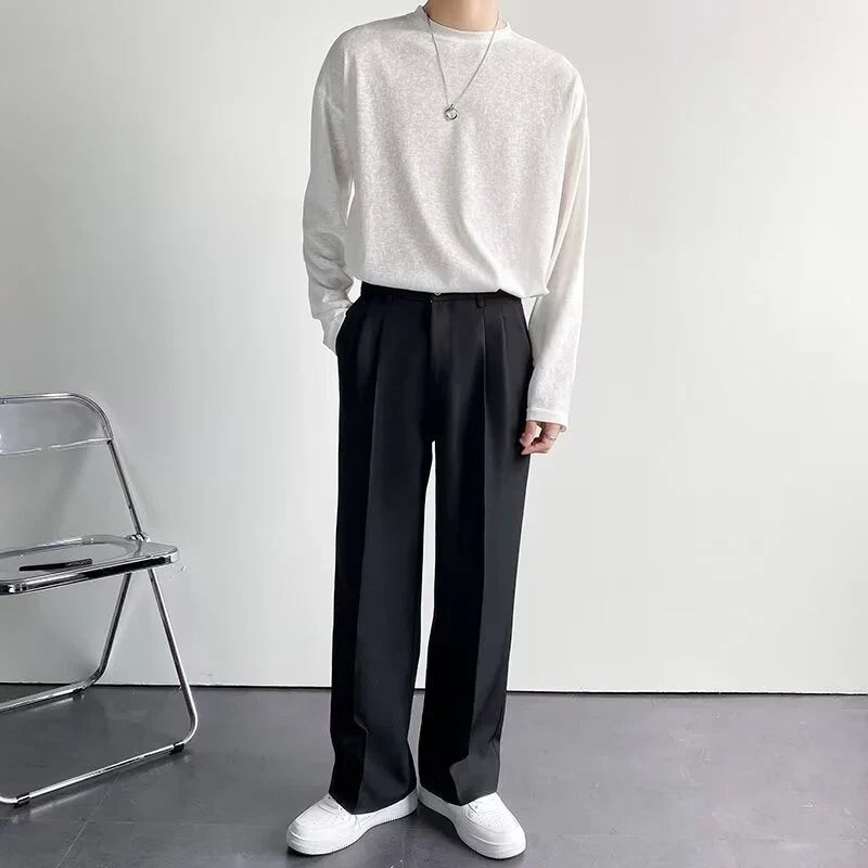 Gavin Men's Wide Leg Trousers | Pleated Detail, Belt Loops 4