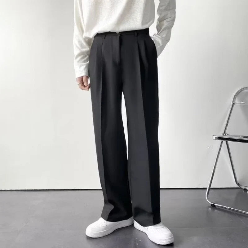 Gavin Men's Wide Leg Trousers | Pleated Detail, Belt Loops 6