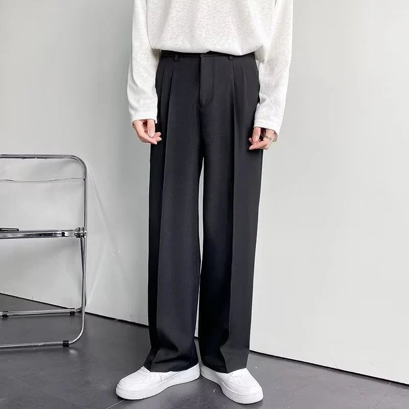 Gavin Men's Wide Leg Trousers | Pleated Detail, Belt Loops 8