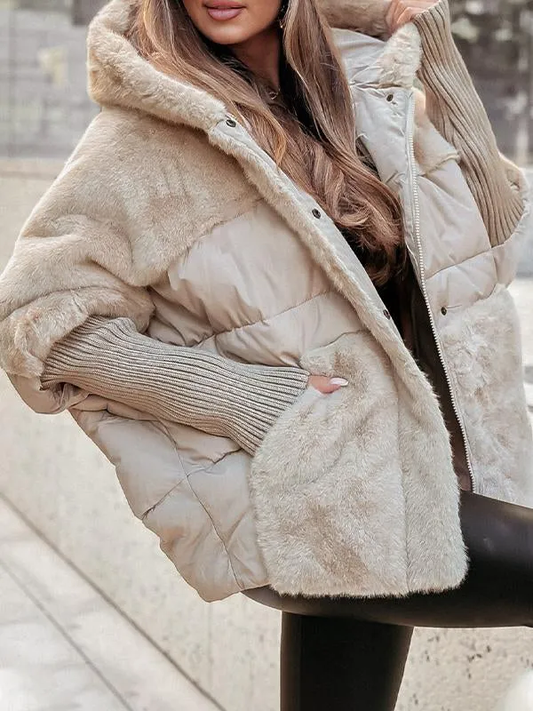 Padded Long Winter Jacket for Women with Hood and Multicolored Design for Warmth and Comfort