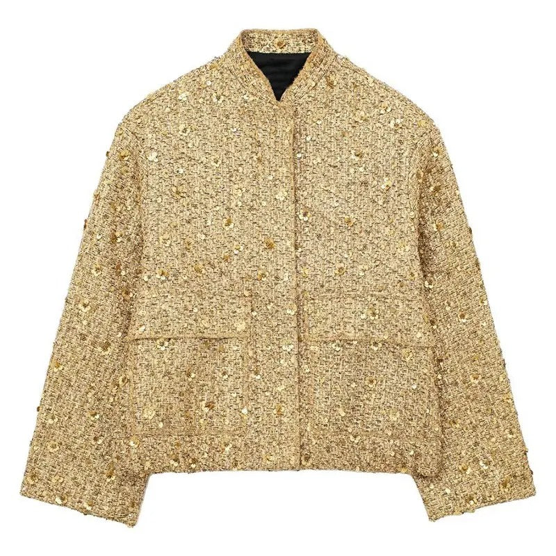 Gina Women's Jacket | Golden Sequins, Elegant Polyester