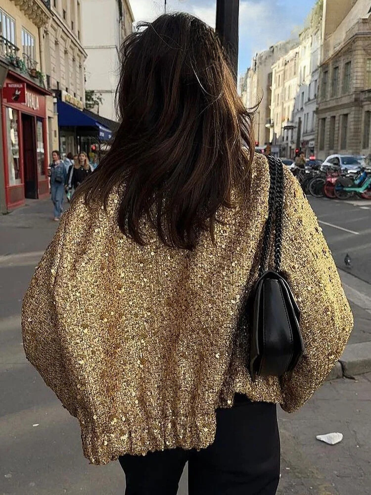 Gina Women's Jacket | Golden Sequins, Elegant Polyester