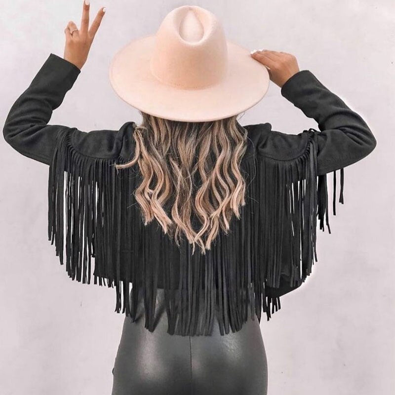 Suede women's jacket with fringes | Boho-chic jacket for a trendy look