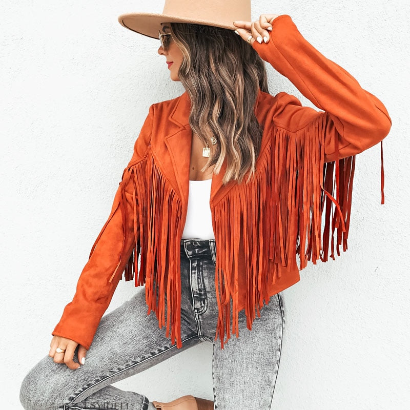 Suede women's jacket with fringes | Boho-chic jacket for a trendy look
