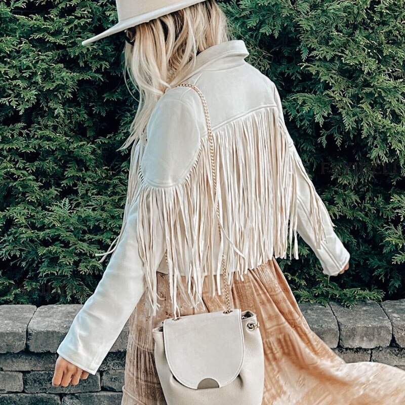 Suede women's jacket with fringes | Boho-chic jacket for a trendy look