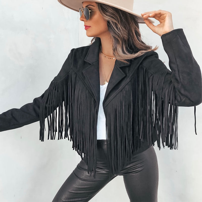 Suede women's jacket with fringes | Boho-chic jacket for a trendy look