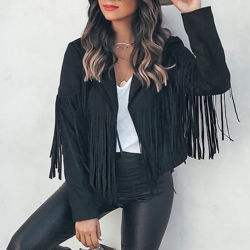 Suede women's jacket with fringes | Boho-chic jacket for a trendy look