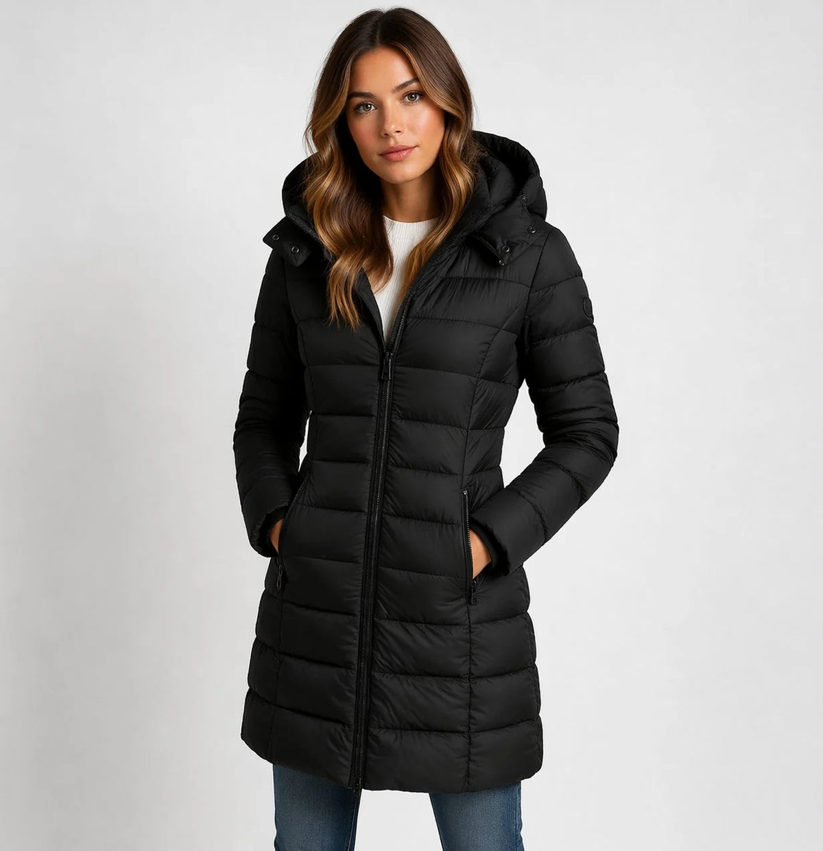 Harlan Women's Hooded Puffer Coat | Quilted Panels, Zip Front 0