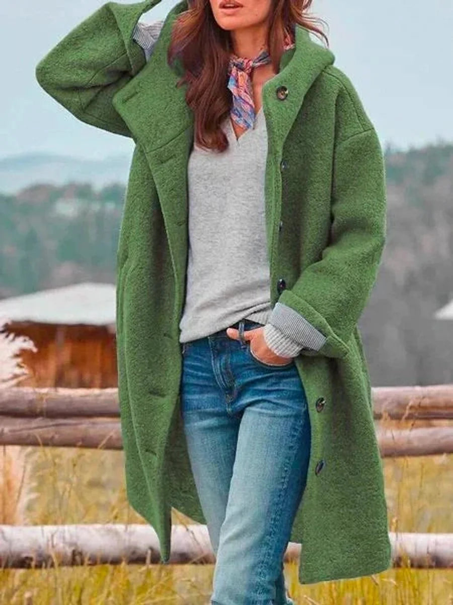 Haven Women's Mid-Length Coat | Fleece-Look, Hooded, Button Front 0